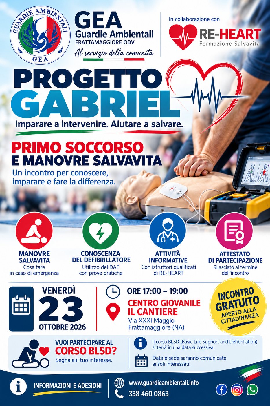 Progetto Gabriel: incontro gratuito su primo soccorso e defibrillatore